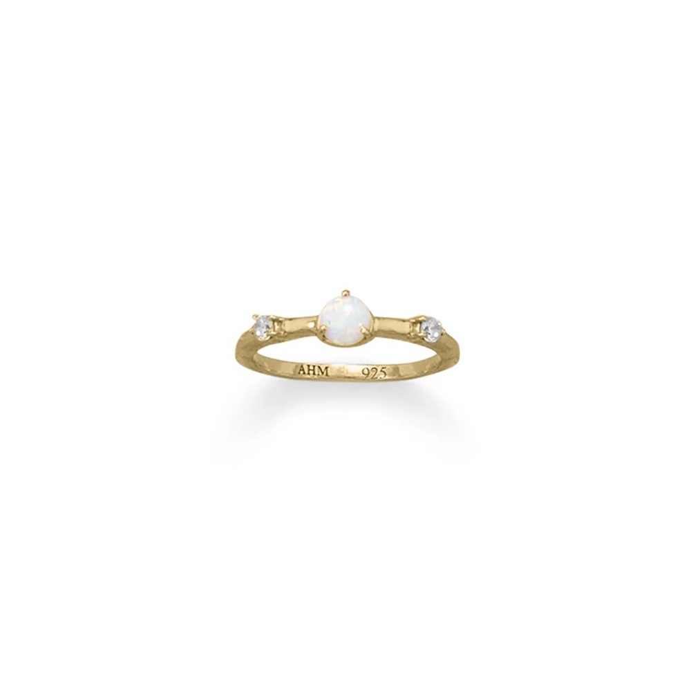 💫 14 Karat Gold Plated Synthetic Opal and CZ Ring